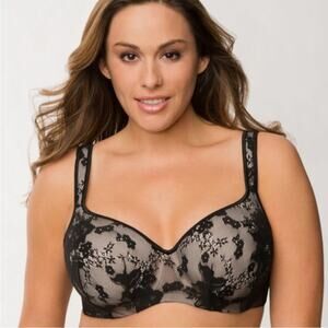 Cacique | Women’s Black Molded Lace Balconette Bra Nude Underwire Floral 44DDD